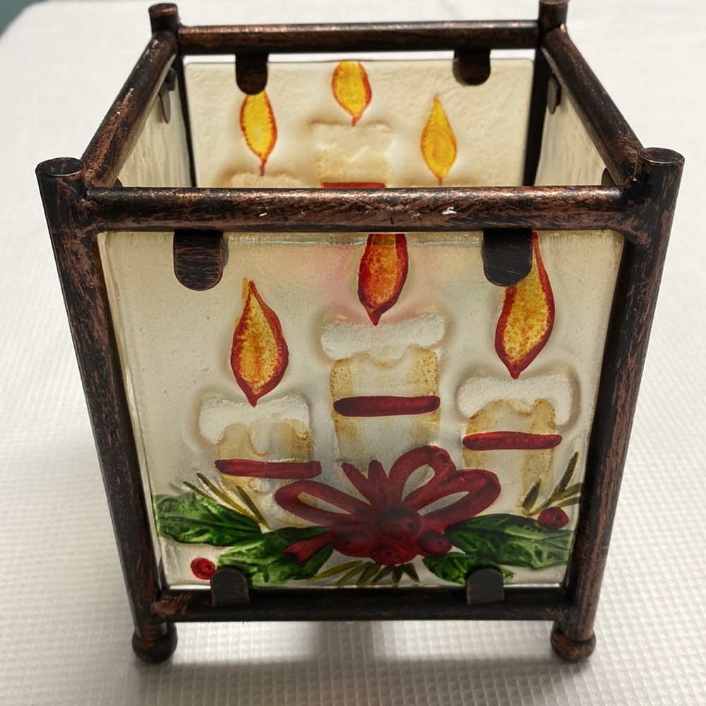 Lantern Tea Light Candle Holder Glass Metal  Christmas Decor